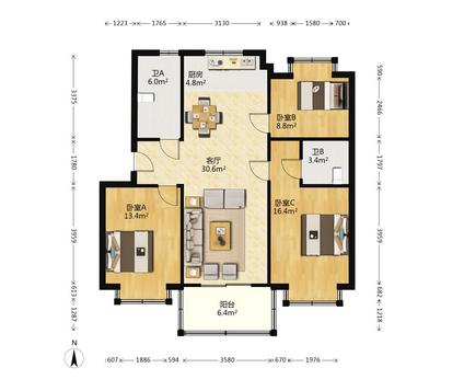 南湖新区南湖整租 长新公寓(北区)3室2厅/103平/高楼层
